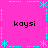A static pixel art icon with a bright pink background, cyan decorative borders and four 'kaysi' text labels in black.