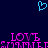 A static pixel art image with a dark blue background, featuring a light blue heart symbol at the top center and pink text reading "LOVE" above partially visible words below.