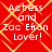 Red background with yellow diamond lattice pattern and white text reading "Actress and Zac Efron Lover!" in four identical quadrants.