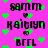 Pixelated text and green heart shapes on a bright pink background with animated heart movement.