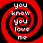 Four identical red and black spiral patterns with white text reading 'you know you love me' arranged in a on a solid black background