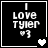 Black square icon with white text "I LOVE TYLER" and heart symbol, featuring animated heart symbols in bottom-right corner.