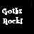 Static pixel art displays 'Goths Rock!' in white blocky text on black background with a vertical purple line.