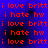 Red text on blue background repeats 'i love britti' and 'i hate hw' in a pattern with no visible animation changes