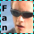four identical shows a person with light hair wearing dark sunglasses against a blue sky background, each featuring vertical text on the left side