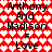 Red background with white heart pattern, black text repeating 'Anthony And Madison = Love' in two