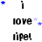 Animated icon with repeated 'love' and 'ripel!' text, blue stars scattered around a central vertical line element on white background.