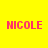 nine identical pixelated text elements spelling NICOLE in pink on a bright yellow background, arranged in three and three