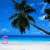 Animated sequence of a tropical beach scene with palm trees, blue sky, and white sand; text 'Summer' appears in multicolored letters while hearts change color.