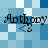 Pixelated text 'Anthody' with a '<3' symbol appears in four identical positions on a blue and white checkered background
