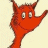 Animated sequence of a red cartoon fox with white eyes and blue feet walking left to right across a light beige background, repeated in multiple