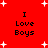 Red background with white starbursts and black text reading "I Love Boys" in four identical quadrants.