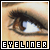 A pixelated close-up of an eye with dark eyeliner and a white reflection, below which is the word 'EYELINER' in blocky white letters on a black background.