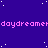 Purple background with white stars and repeated pink text 'daydreamer' across three horizontal bands, partially obscured by a gray rectangle on the right.