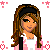 Pixel art contact sheet showing three distinct animated frames of a cartoon character with long brown hair, pink and white clothing, holding a microphone, alongside abstract shapes and text reading "Livin' Life To The Fullest" in pink pixelated font.