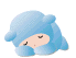 A 4-frame animated contact sheet showing a blue cartoon lamb character in various sleeping poses with closed eyes and subtle facial expression changes across frames.