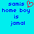Pixelated blue text on cyan background with red heart symbol replacing 'o' in 'home boy', two identical side-by-side layouts.