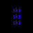 Pixelated blue text 'ski' repeated across multiple positions on a black background with cyan horizontal bars.