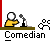 Animated contact sheet of a pixel art comedian character performing at a stand-up comedy routine with sequential text and motion effects across 10 frames.