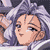Pixelated close-up of a character with light purple hair, closed eyes, and a neutral expression against a dark background.