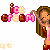 Pixel art contact sheet showing four frames of an animated ice cream-themed buddy icon with a cartoon character, text elements, and repeated 'qt' watermarks.