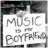 Static 48x48 pixel buddy icon featuring a white rectangular sign with stylized text reading "MUSIC is for Boyfriends" against a dark background, rendered in low-resolution grayscale pixels.