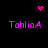 Pixelated pink text 'TahliaA' appears in four positions on a black background, with two distinct pixel-art symbols above and below the text.