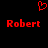 Red pixelated text and heart symbol on black background, two identical 'Robert' labels side-by-side with a red outline heart above.