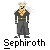 Pixel art character with white hair, green eyes, and a gold necklace stands in four variations against gray background.
