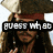 A four- shows a character with long brown hair, bandana, and tricorn hat in different poses with overlaid text