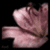 A pink, pixelated flower-like shape with layered petals on a black background, next to stylized white text reading "frank's always".