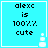 Pixelated cyan background displays 'alexc is 100% cute' text with a white pixel-art icon shifting position