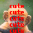 A monkey's face with repeated red 'cute' text overlaid, displayed in a of four where the bottom-right is blank