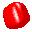 A red, glossy, pixelated object rotates through multiple angles against a gray background, displaying varying light reflections and surface curves.