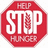 Red octagonal stop sign with white text reading 'FRP STOP HUNGER' and a pixelated tree icon inside the letter O of STOP.