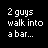 A black-and-white pixelated text-based animation split into two frames showing a joke setup and punchline.
