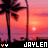 Animated sunset beach scene with palm trees and text "JAYLEN" in pixelated font, displayed as a contact sheet of two frames showing slight motion blur differences.