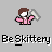 Pixelated character icon with brown hair, pink jacket, and gray smoke-like effect, below text reading 'Be Skittery' on gray background.