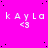 A static image with a bright pink background featuring repeated white text 'kAYLa' and '<3' symbols, scattered black dots, and a solid gray rectangle in the bottom-right corner.