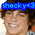 Four identical pixelated images of a smiling person with brown hair arranged in a , each featuring colored text above the head