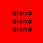Red background with black text 'along' repeated in a pattern, alternating white and red horizontal stripes