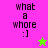 Pixelated text 'what a whore :] ' on four colored backgrounds with a star symbol changing color.