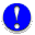 Two circular pixelated icons with white borders, one blue and one red, each containing a white exclamation mark and a white dot below it on a gray background.
