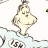 A 48x48 pixel animated contact sheet showing two frames of a Dr. Seuss-style cartoon with a white cat in a red hat and three blue sharks on a yellow surfboard against a transparent background.