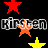 Pixelated stars in red, purple, blue, orange, yellow, green float above and below silver text reading 'Kinsen' on a black background.
