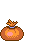 Pixel art animation of a character emerging from a brown sack with blue drawstring, transitioning through multiple poses and expressions.