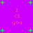 Purple background with green star shapes and repeated pink text "I <3 you" in four quadrants.