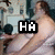 A pixelated image of a person in a room with text "HA" overlaid, showing animation changes across frames.