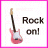 Pink electric guitar icon with 'Rock on!' text, showing sequential color changes in the word 'Rock' across frames.