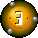 A golden spherical icon with a white number 3 and metallic silver dots, shown in multiple states of animation.